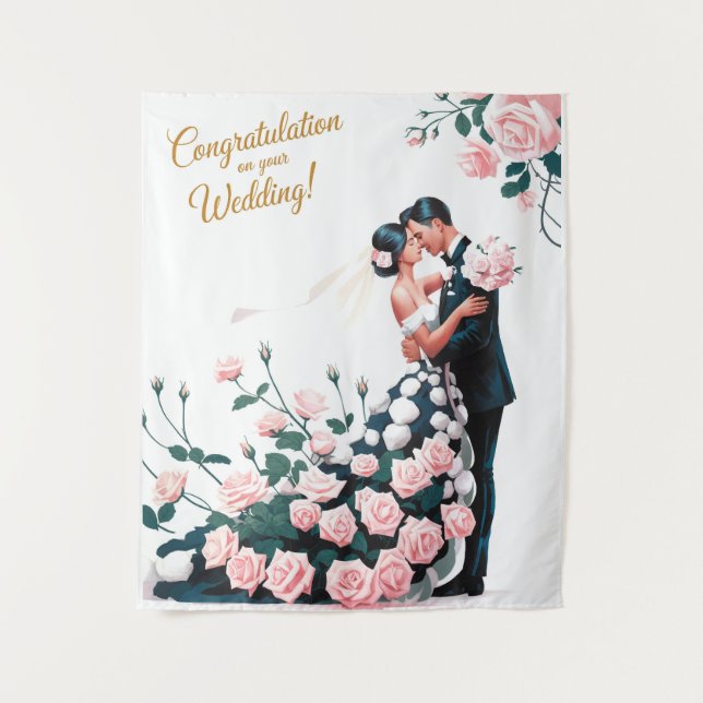 Tenture Baiser de mariage romantique avec robe florale #4 (Devant)