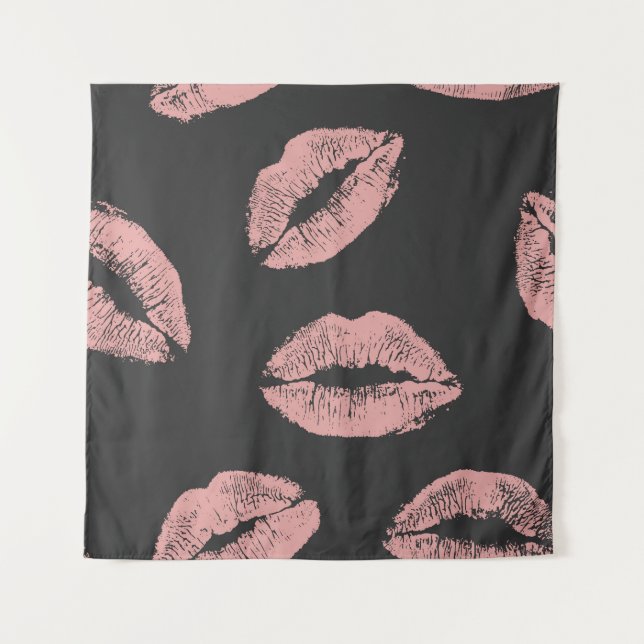 Tenture Baisers aux lèvres roses, motif de la Saint Valent (Devant)