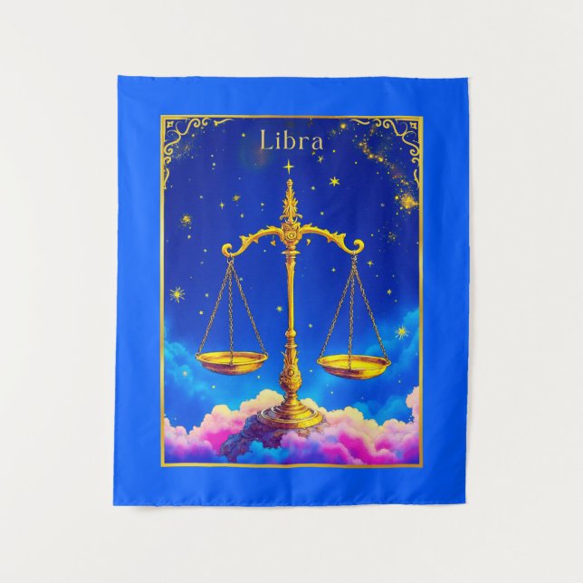 Tenture Balance Zodiac de Libra dans un ciel étoilé (Devant)