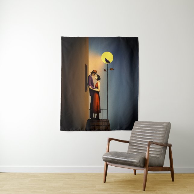 Tenture Balcon Lune Romantique - Vintage Noir Love (En situation)