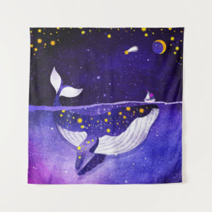 Tenture Baleine magique : Nuit Océanique Noire