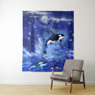 Tenture Baleines tueuses sur Pleine lune bleue Peinture