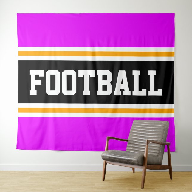 Tenture BALLE DE FOOTBALL Bright Rose Noir Jaune Stripes D (En situation (horizontale))