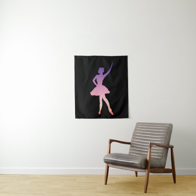 Tenture Ballerina fille silhouette rose violet (En situation)