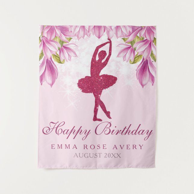 Tenture Ballerina Glitter Happy Birthday Tapestry (Devant)