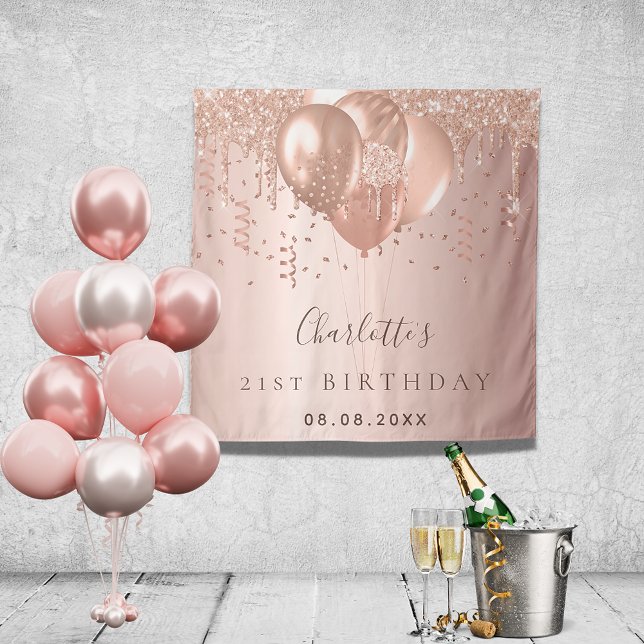 Tenture Ballons de glitter or rose pour anniversaire avec  (Créateur téléchargé)