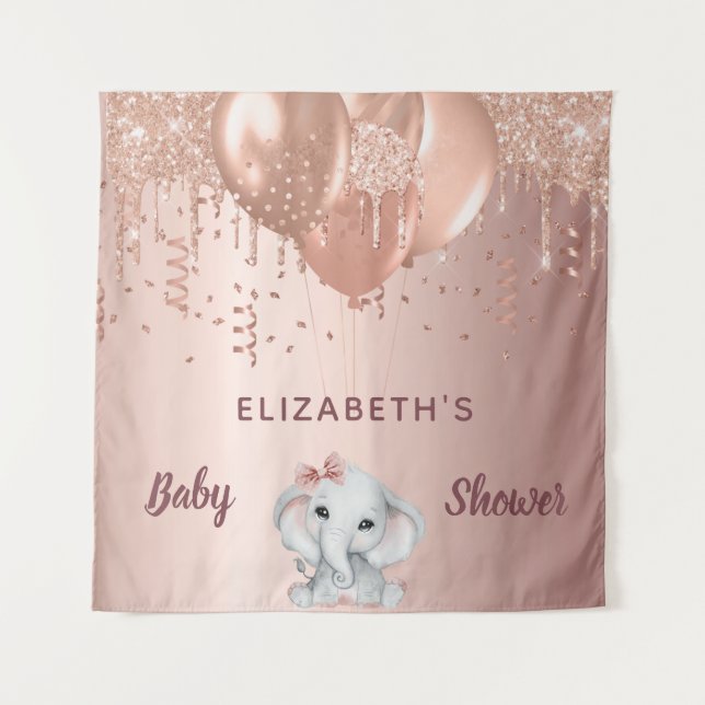 Tenture Ballons éléphant fille rose gold Baby Shower (Devant)