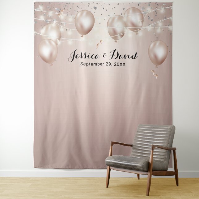 Tenture Ballons et Serpentin Moderne Rose Gold pour Mariag (En situation)