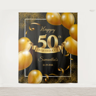 Tenture Ballons noirs et or 50e anniversaire arrière-plan