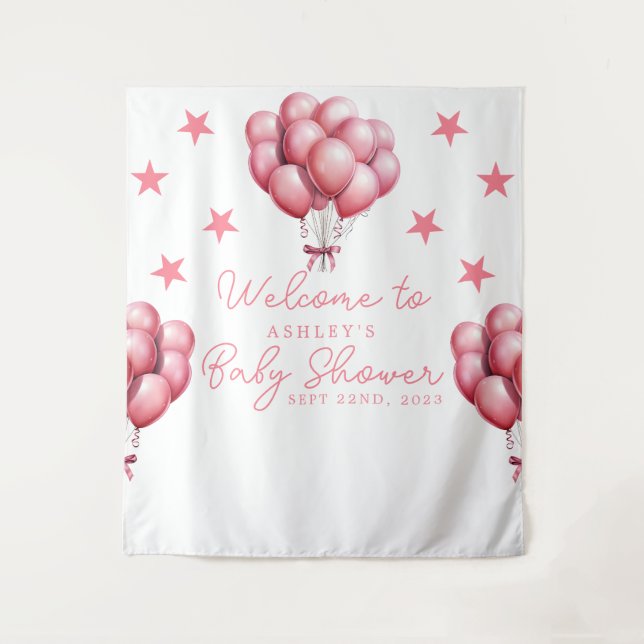 Tenture Ballons roses Aquarelle fille Baby shower arrière- (Devant)