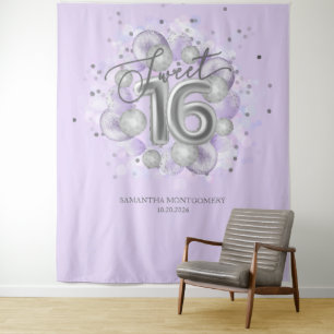 Tenture Balloons Argent Sweet 16 Anniversaire Lavande Toil