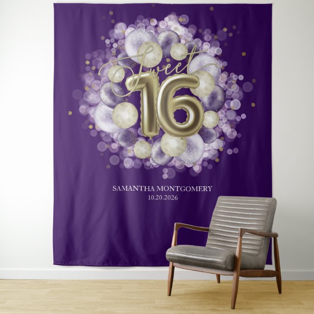 Tenture Balloons de fête de 16 ans d'anniversaire Gold Swe (En situation)