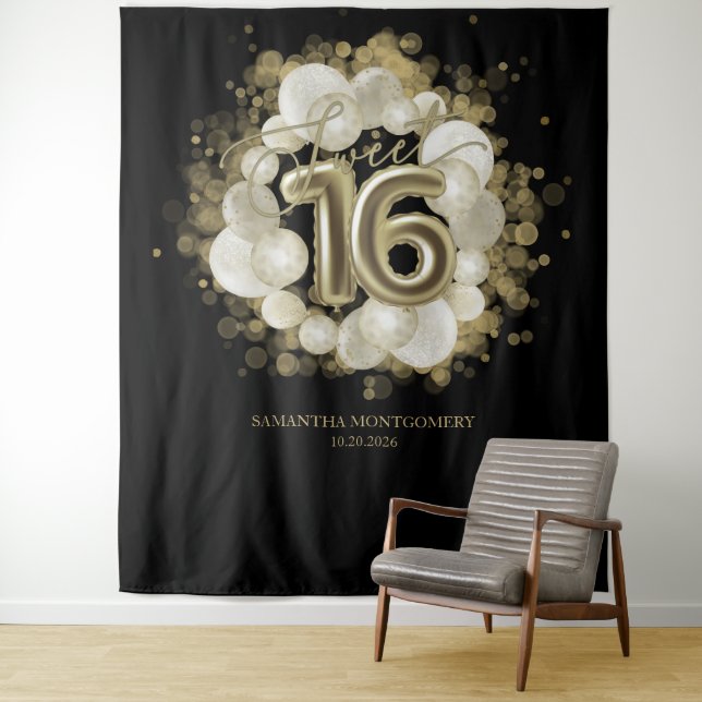 Tenture Balloons de fête pour les 16 ans d'anniversaire Go (En situation)