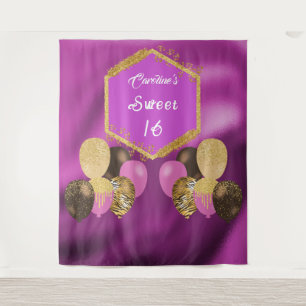 Tenture Balloons de fête rose pailletés Sweet 16