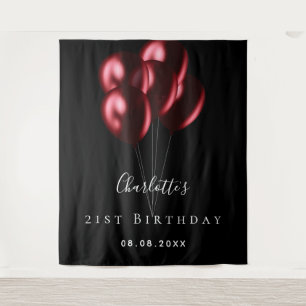 Tenture Balloons noirs rouges pour fête d'anniversaire nom