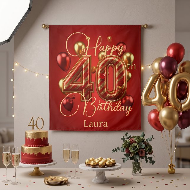 Tenture Balloons Rouges et Or Élégants pour les 40 ans (Créateur téléchargé)