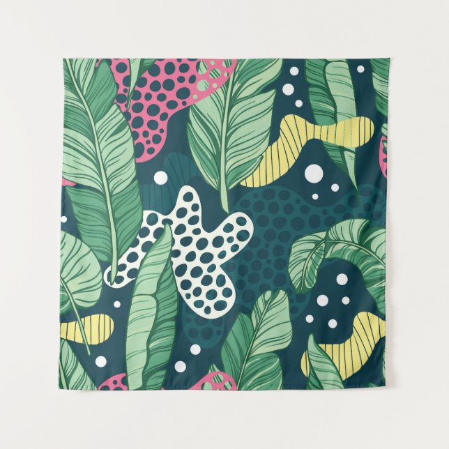 Tenture Banana feuilles abstraits, couleurs tendance (Devant)