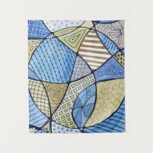 Tenture Bande Bleue et Vert de l'art neurographique