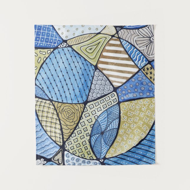 Tenture Bande Bleue et Vert de l'art neurographique (Devant)