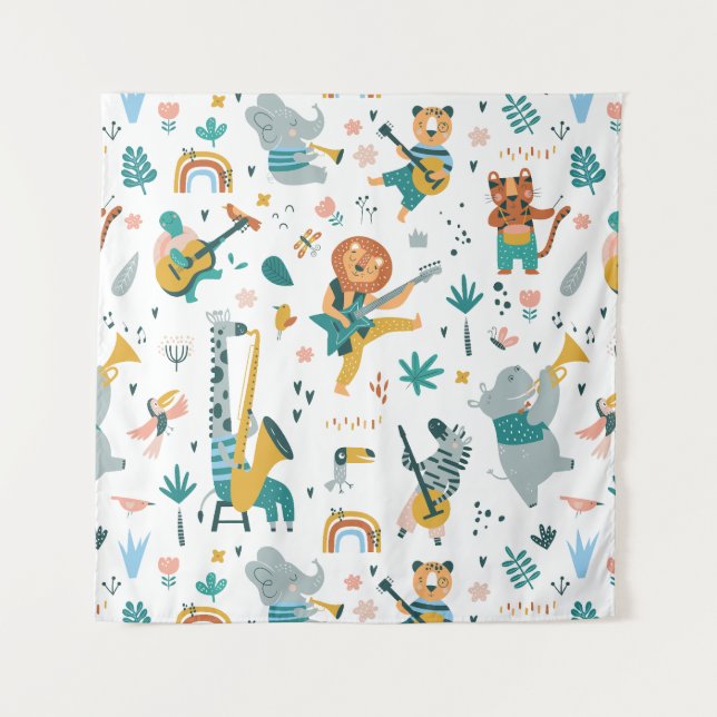 Tenture Bande d'animaux de dessin (Devant)