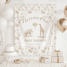 Bandeau de Baby Shower Beige Safari Toile