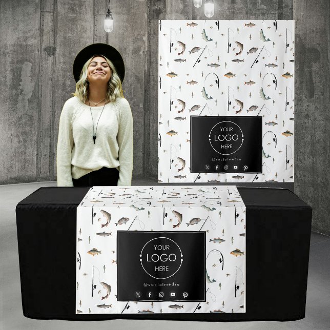 Tenture Bandeau de table Bannière Business Logo Pêche Pois (Table Runner Banner Business Logo Fishing Fish Tapestry)