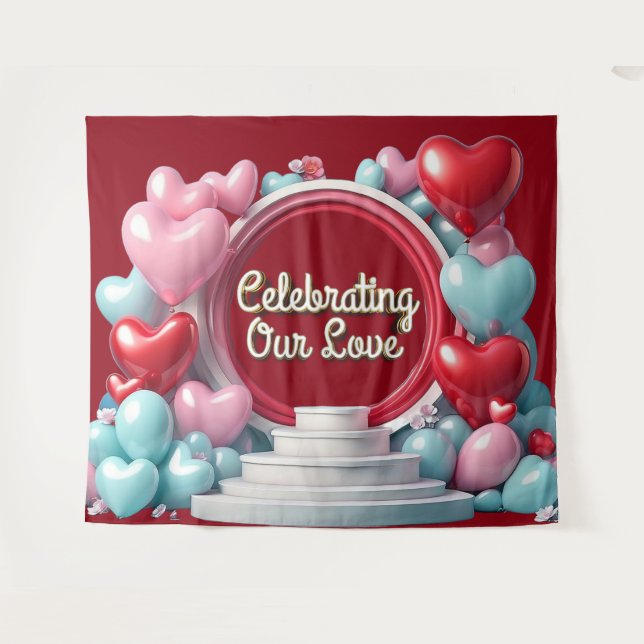 Tenture Banderole d'arche de ballons d'amour romantique po (Devant (Horizontal))