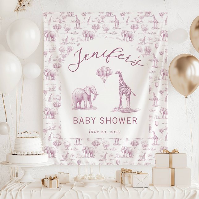 Tenture Banderole de Baby Shower Rose Ancien Fille Safari  (Créateur téléchargé)