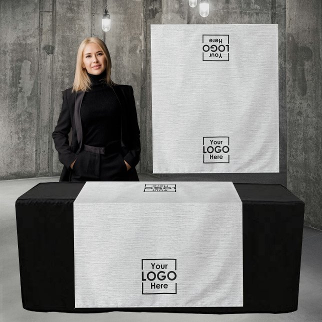 Tenture Banderole de chemin de table Entreprise 2 Logos Fa (Table Runner Banner Business 2 Logos Faux Linen Tapestry)
