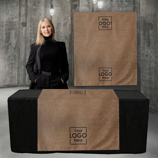 Tenture Banderole de chemin de table Entreprise 2 Logos Fa (Table Runner Banner Business 2 Logos Faux Linen Tapestry)