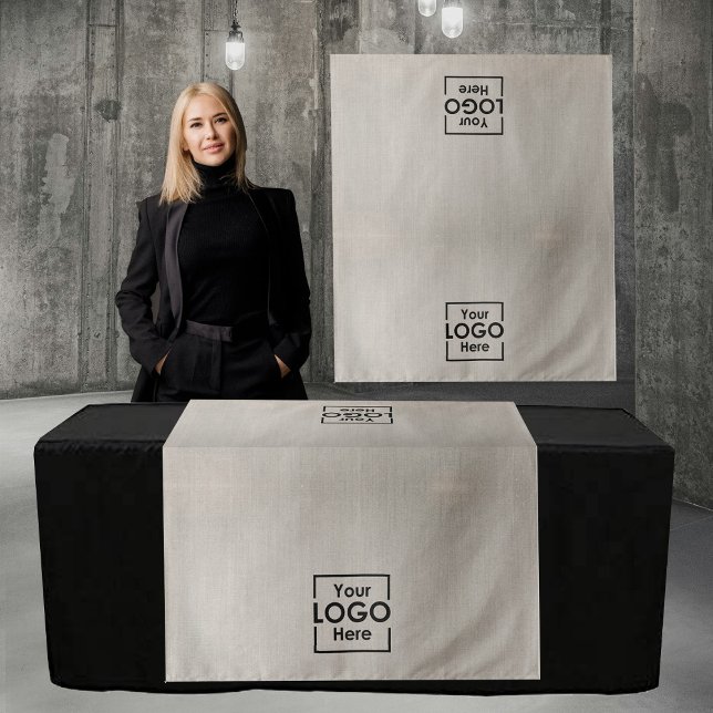 Tenture Banderole de chemin de table Entreprise 2 Logos Fa (Table Runner Banner Business 2 Logos Faux Linen Tapestry)