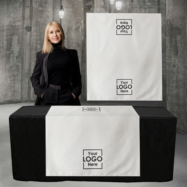 Tenture Banderole de chemin de table Entreprise 2 Logos Fa (Table Runner Banner Business 2 Logos Faux Linen Tapestry)