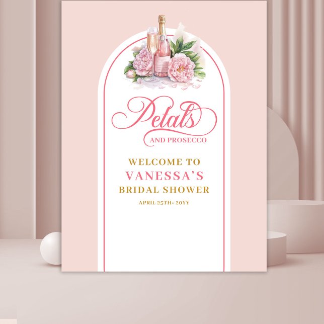 Tenture Banderole de douche avec pétales glamour et prosec (Glam petals and prosecco shower banner blush gold)