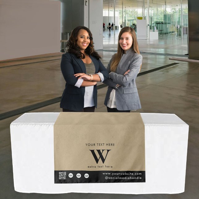 Tenture Banderole de table à code QR avec logo simple pour (Pop Up Shop Simple Logo QR Code Table Runner Kraft Tapestry)