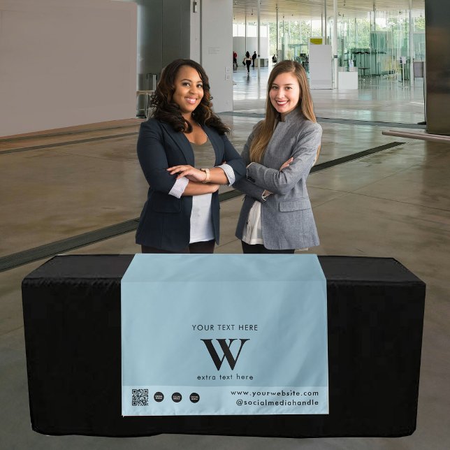 Tenture Banderole de table code QR de logo simple de Pop U (Pop Up Shop Simple Logo QR Code Table Runner Blue Tapestry)