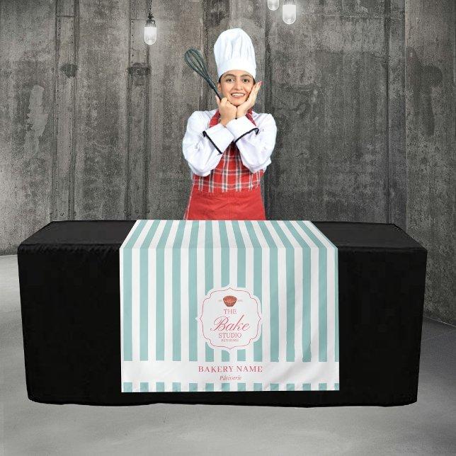 Tenture Banderole de table de logo de bandes vertes Pop Up (Green Stripes Logo Table Pop Up Shop Vendor Runner Tapestry)