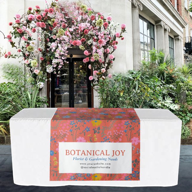 Tenture Banderole de table de magasin éphémère florale rou (Red Floral Boho Pop Up Shop Table Runner Sign Tapestry)