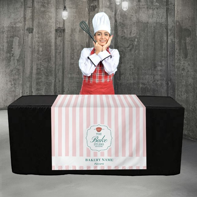 Tenture Banderole de table de magasin Pop Up avec logo à r (Pink Stripes Logo Table Pop Up Shop Vendor Runner Tapestry)