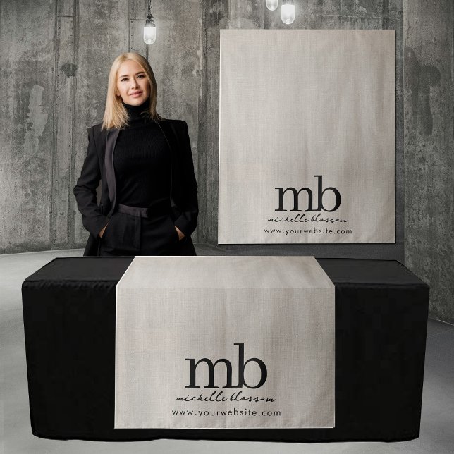 Tenture Banderole de table de société à monogramme personn (Custom Monogram Business Table Runner Banner Linen Tapestry)