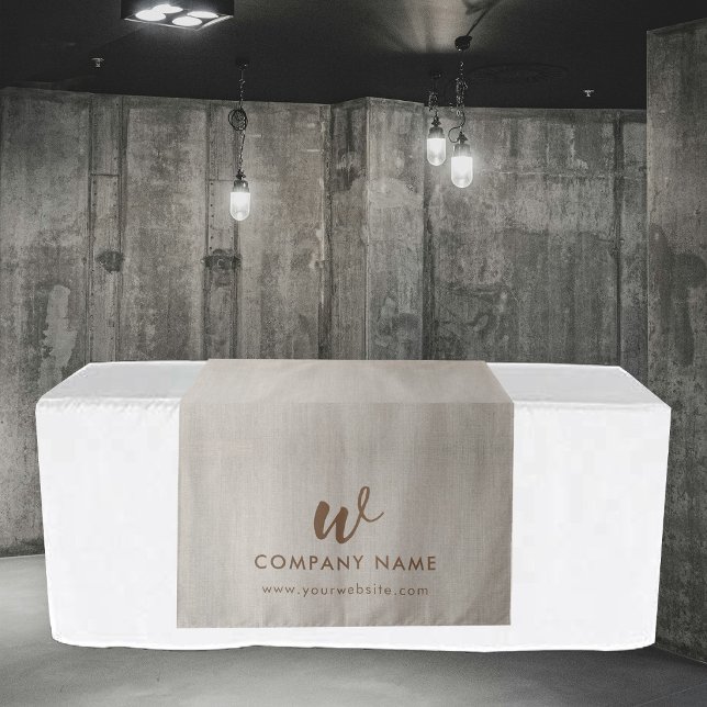 Tenture Banderole de table de société personnalisée marron (Custom Business Table Runner Banner Script Brown Tapestry)