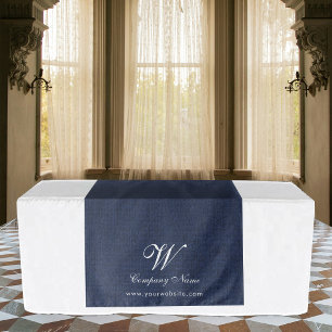 Tenture Banderole de table de travail en lin bleu Script