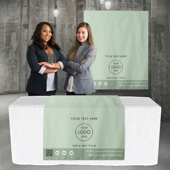 Tenture Banderole de table de vendeur de code QR de logo d (Pop Up Shop Logo QR Code Vendor Table Runner Green Tapestry)