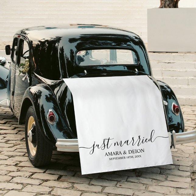 Tenture Banderole de voiture en tissu de script Mariés jus (Just Married Script Fabric Car Banner Sign Tapestry)
