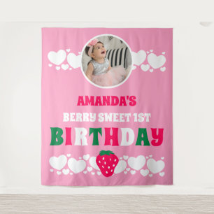Tenture Banderole en tissu pour les 1 an de Strawberry (fi