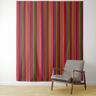 Tenture Bandes Colorées Sur Un Motif Rouge Design