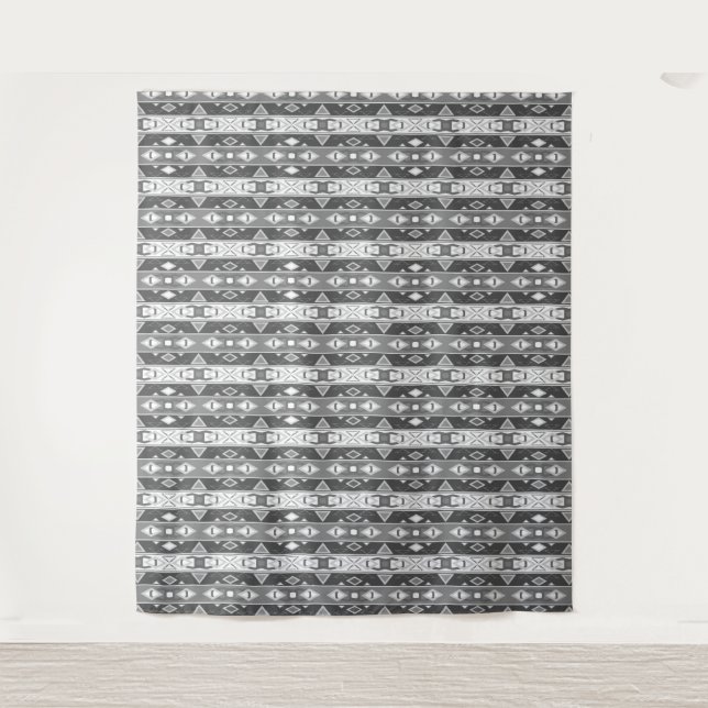 Tenture Bandes et formes géométriques gris blanc (Devant)