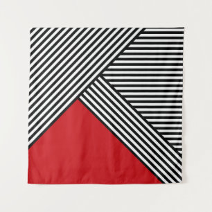 Tenture Bandes noires et blanches avec triangle rouge
