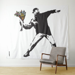 Tenture Banksy Love est dans l'air Flower lancer mi-ton
