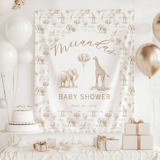 Tenture Bannière Baby shower beige Safari Toile