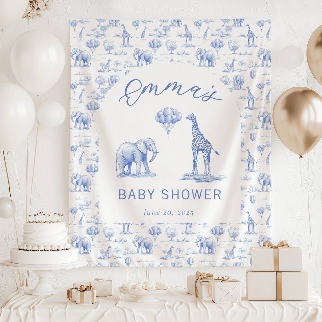 Tenture Bannière Baby shower Garçon bleu Safari Toile (Créateur téléchargé)